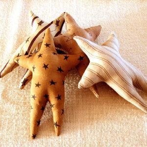 This is a pattern to make an item and not a finished item.
This is the digital E Pattern for easy 6 1/2-inch bowl filler primitive star ornaments. One of the points on the star is longer than the other.