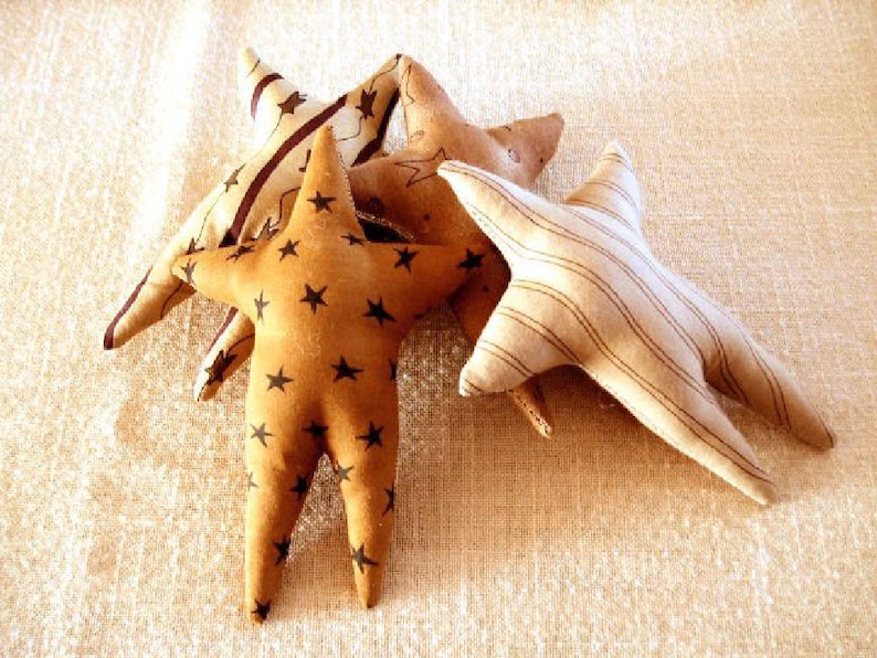This is a pattern to make an item and not a finished item.
This is the digital E Pattern for easy 6 1/2-inch bowl filler primitive star ornaments. One of the points on the star is longer than the other.
