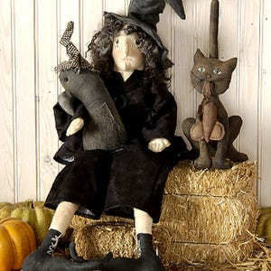 Halloween Witch and Crow Doll / Pinchlips Patootie Sewing Pattern / Primitive PDF / Instant Download image 5