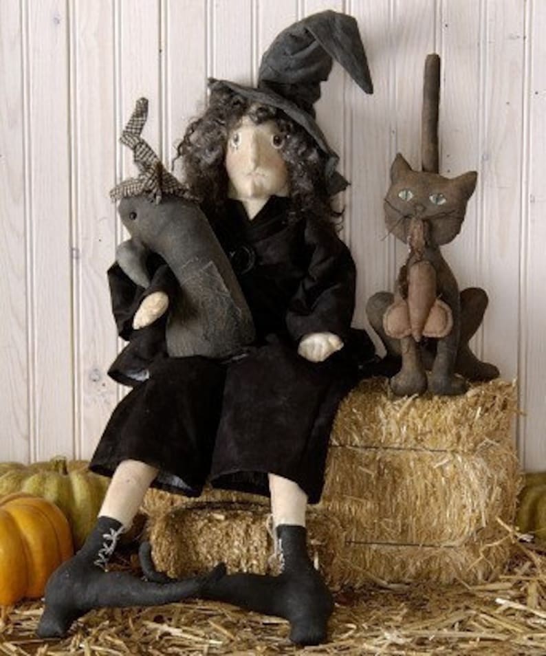 Halloween Witch and Crow Doll / Pinchlips Patootie Sewing Pattern / Primitive PDF / Instant Download image 3