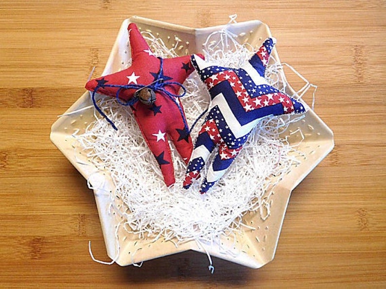 This is a pattern to make an item and not a finished item.
This is the digital E Pattern for easy 6 1/2-inch bowl filler primitive star ornaments. One of the points on the star is longer than the other.
