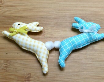 Spring Rabbits / Blue and Yellow Ornaments / Easter Decorations / Farmhouse Style / Wreath Decorations / Gift Under 20