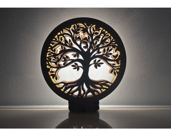 Lampe de table en bois originale sur le thème de l'arbre de vie - lampe usb LED originale - petite lampe moderne - cadeau personnalisé original