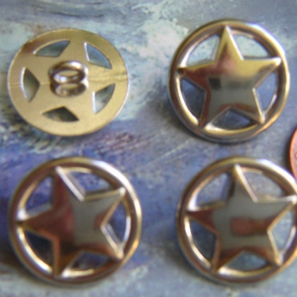 Open Cutwork Silver Star Buttons, Made in Germany, 5/8 inch