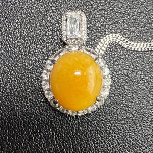 Yellow jadeite Jade pendant necklace, 925 sterling silver, natural Type A jadeite jade, Burma jade, yellow jade cabochon pendant lucky charm