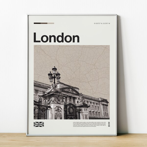 London Mid-Century Modern Travel Poster Print, London Poster, London City Digital Download Print