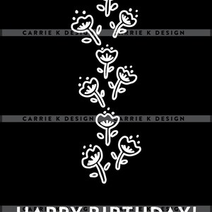 Cartão de aniversário floral fofo em preto e branco, para impressão e download