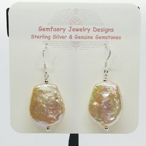 Sterling Silver Natural KESHI PEARL Gemstone Dangle Earrings...Handmade USA