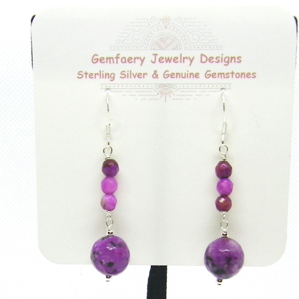Sterling SilverWire-Wrapped  Faceted Natural SUGILITE Gemstone Dangle Earrings #15...Handmade USA