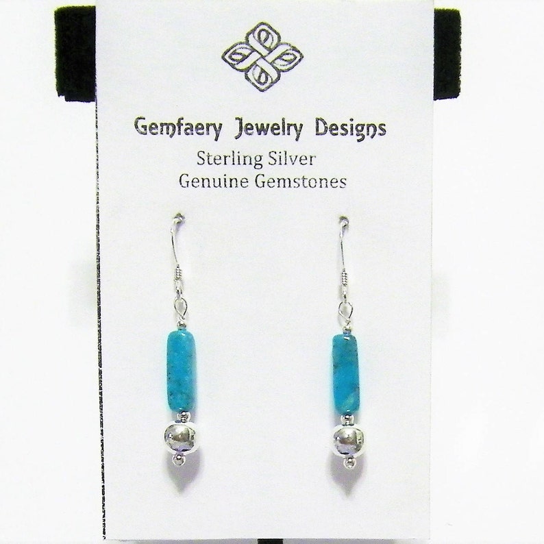 Sterling Silver Rare Natural Castle Dome Mine TURQUOISE Gemstone Dangle Earrings...Handmade USA