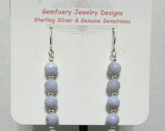 Sterling Silver Natural BLUE LACE Agate Gemstone Dangle Earrings...Handmade USA