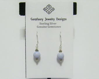 Sterling Silver Petite Natural Blue Lace Agate Gemstone Dangle Earrings...Handmade USA