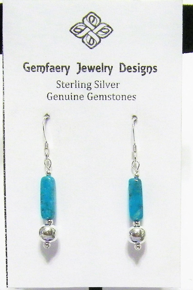Sterling Silver Rare Natural Castle Dome Mine TURQUOISE Gemstone Dangle Earrings...Handmade USA