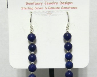 Sterling Silver Natural LAPIS Gemstone Dangle Earrings...Handmade USA