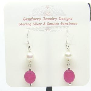 Sterling Silver Wire-Wrapped Natural RUBY & Cultured PEARL Gemstone Dangle Earrings...Handmade USA