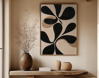 Japandi Art Print, Beige Black Organic Shapes, Scandinavian Decor (Digital Download)
