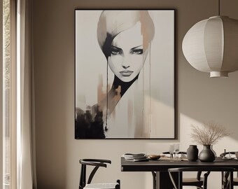 Japandi Art Print, Organic Abstract Shapes, Beige Black (Digital Download)