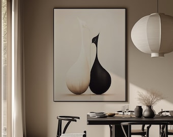 Japandi Organic Shapes Art Print, Beige Black Abstract (Digital Download)
