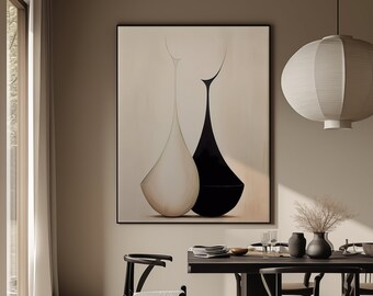 Surreal Japandi Art Print, Organic Shapes, Beige Black (Digital Download)