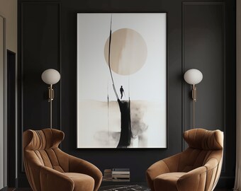 Japandi Abstract Art Print, Beige Black, Organic Shapes (Digital Download)