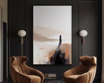 Japandi Art Print, Organic Abstract Shapes, Beige Black Wall Art (Digital Download)