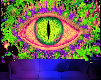Medusa Eye Neon Glow Tapestry, UV Reactive Psychedelic Wall Art, Bohemian Trippy Home & Gaming Room Accent, Unique Gothic Gift