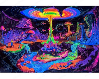 Glow-in-the-Dark Fantasy Dungeon Wall Tapestry, Fluorescent Underground Labyrinth Wall Art for Game Room, RPG Inspired Decor