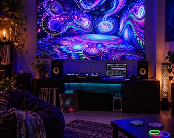 Tapiz de pared psicodélico fluorescente para habitación, arte mural neón que brilla en la oscuridad para el hogar y la oficina, decoración de arte moderno única