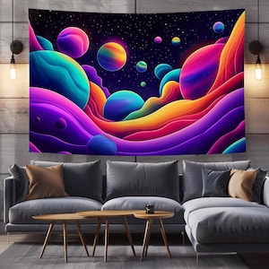 Glow-in-Dark Galaxy Wall Tapestry, UV Reactive Cosmic Wall Art for Bedroom, Trippy Nebula Decor, Unique Gift for Graduation Season