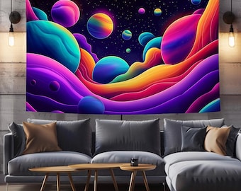 Glow-in-Dark Galaxy Wall Tapestry, UV Reactive Cosmic Wall Art for Bedroom, Trippy Nebula Decor, Unique Gift for Graduation Season