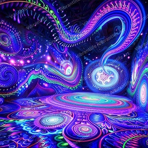 Fluorescent Psychedelic Room Wall Tapestry, Glow-in-the-Dark Neon Trippy Wall Art for Home & Office, Unique Modern Art Decor