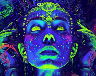 Black Light Reactive Wall Tapestry, Psychedelic Beauty Close-up Wall Decor, Glow In The Dark, Mandala Tapestry, Unique Boho Art
