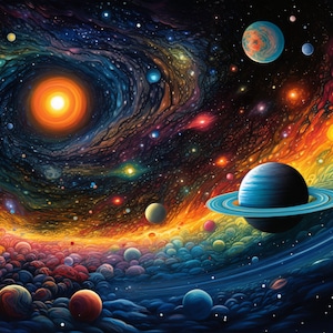 Psychedelischer Universum Wandteppich, leuchtender Sternenhimmel, Wanddekor, Schwarzlicht-Reaktiver Wandbehang, UV Hintergrund, Einzigartiges Boho Dekor