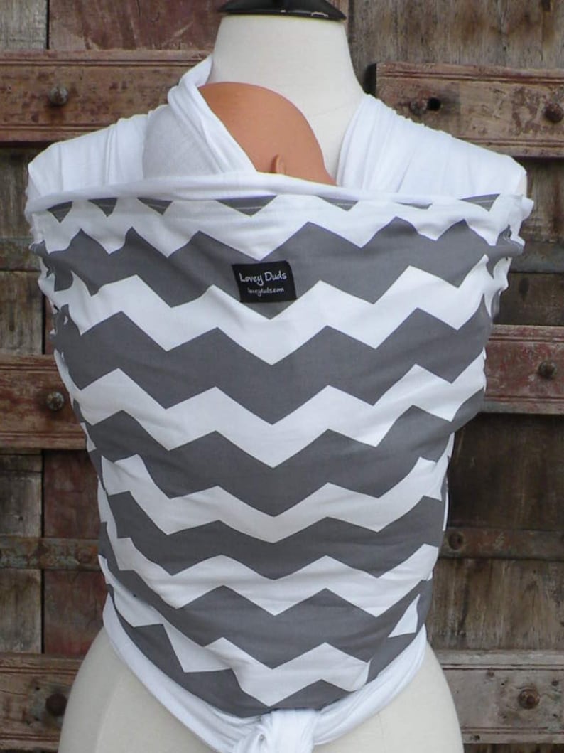 ORGANIC BAMBOO Baby Wrap Sling Carrier-Gray Chevron-One Size Fits All-Newborn to Toddler-DvD Included