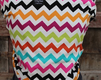 SUPER LIGHTWEIGHT-Baby Sling-ORGANIC BAMBoO Baby Wrap Sling Carrier-Rainbow Chevron on Gray-One Size Fits All-DvD Included