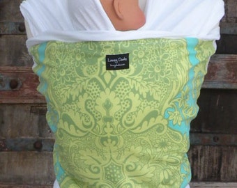 ORGANIC COTTON Baby Wrap-Green/Turq Swirl On White-DVD Included-One Size Fits All