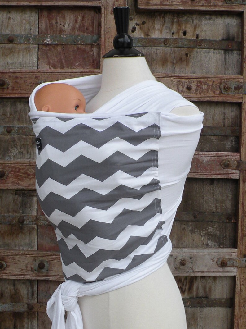 ORGANIC BAMBOO Baby Wrap Sling Carrier-Gray Chevron-One Size Fits All-Newborn to Toddler-DvD Included