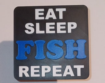 Funny  &quot;Eat, Sleep, Fish, Repeat&quot; Trailer Hitch Cover.  Self-locking, No pin needed.