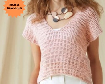 Modello per camicetta all'uncinetto in PDF: Top estivo leggero in pizzo (download digitale)