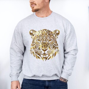 ジャガー動物セーター、レトロなパンサープリントスウェットシャツ、ヴィンテージビッグキャットセーター、ゴールドアールデコセーター、野生動物の自然アウトドアスウェットシャツ