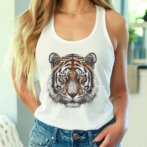 Tiger Tank Top, Womens Animal Tank, Vintage Tiger Print, Summer Outdoor Shirt, Graphic Design, Retro Womens Top, Animal Sportswear, Big Cat