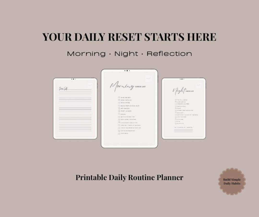 Morning Night Routine Printable, Daily Checklist, Self Reflection ...
