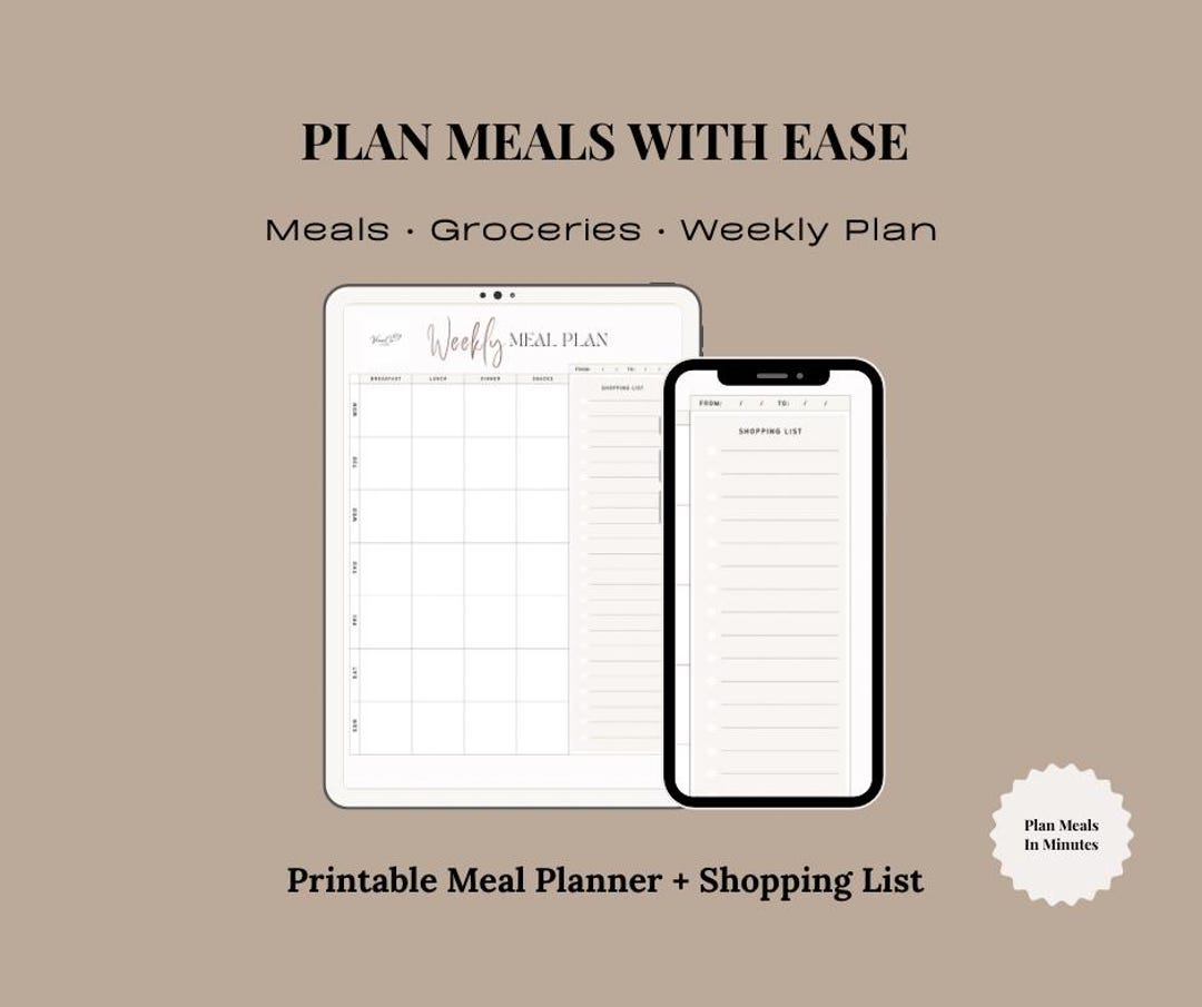 Weekly Meal Planner Printable, Grocery List PDF, Minimalist Planner - Etsy