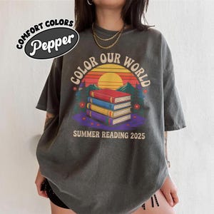 Color Our World Summer Reading 2025 Shirt, Cute Wildflower Book Lover Tee, Teacher Library Reading Challenge T-Shirt for Kids and Adults