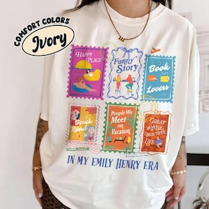 Emily Henry Book Stamps Comfort Colors Shirt, Book Girl T shirt, Happy Place Book Lover, Gift For Romance Reader