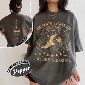 Dark Night Dragon Comfort Color Shirt Two-Sided Tee for Fantasy Lovers Dragon Rider Gifts Inspired Fantasy Creature Graphic Top