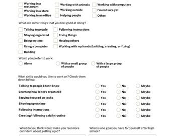 Student Career Interest Worksheet
