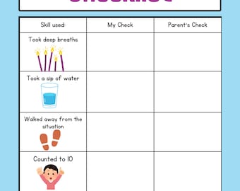 Occupational therapy checklist worksheet to encourage children to use good coping skills