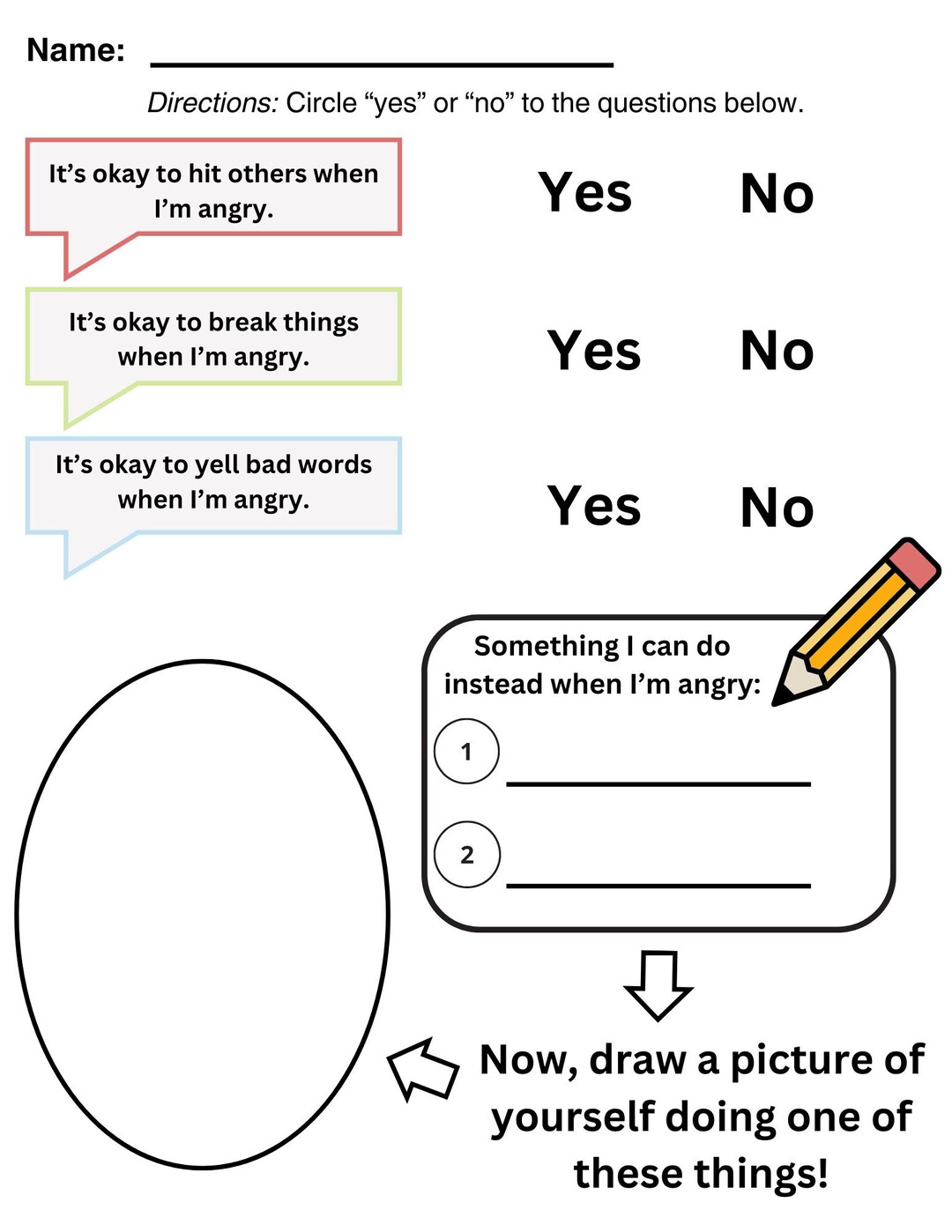 Anger Management/ Emotional Regulation Worksheet for Children - Etsy