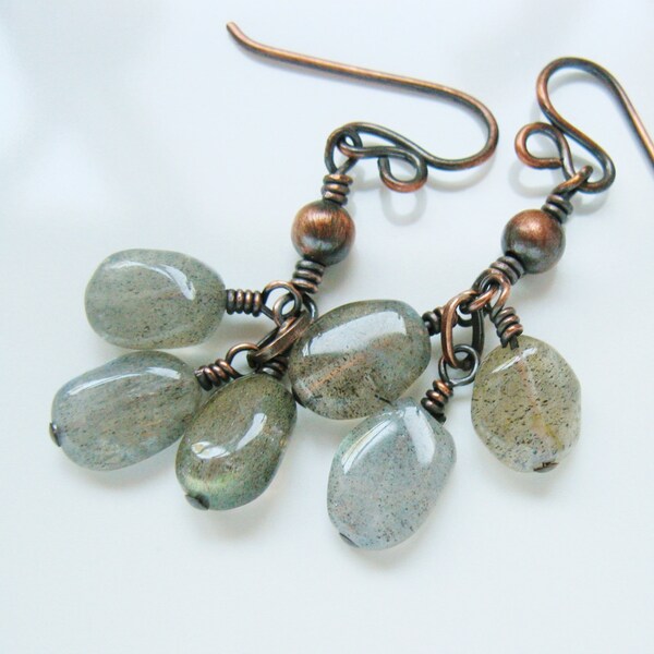 Labradorite Dangles - earrings with antiqued copper